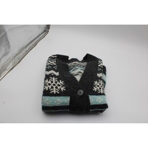 Cardigan Sweater Nordic Hygge Gray Blue Fair Isle Snowflake Knit V Neck SM
